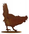 Rost-Huhn pickend auf Platte H25cm B25cm