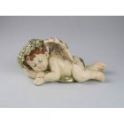 Resin-Engel crem m. Blüte liegend H11cm B23cm