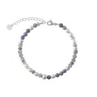 Tanzanit, Aquamarin, Labradorit, Süßwasser-Zuchtperle weiß, Silber 925 platiniert poliert