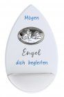 Weihwasserkessel weiß "Mögen Engel .." blau m. Silberauflage