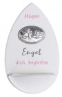 Weihwasserkessel weiß "Mögen Engel .." rosa m. Silberauflage