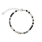 Spinell schwarz, Bergkristall, Süßwasser-Zuchtperle weiß, Süßwasser-Zuchtperlen gefärbt, Silber 925 platiniert poliertt